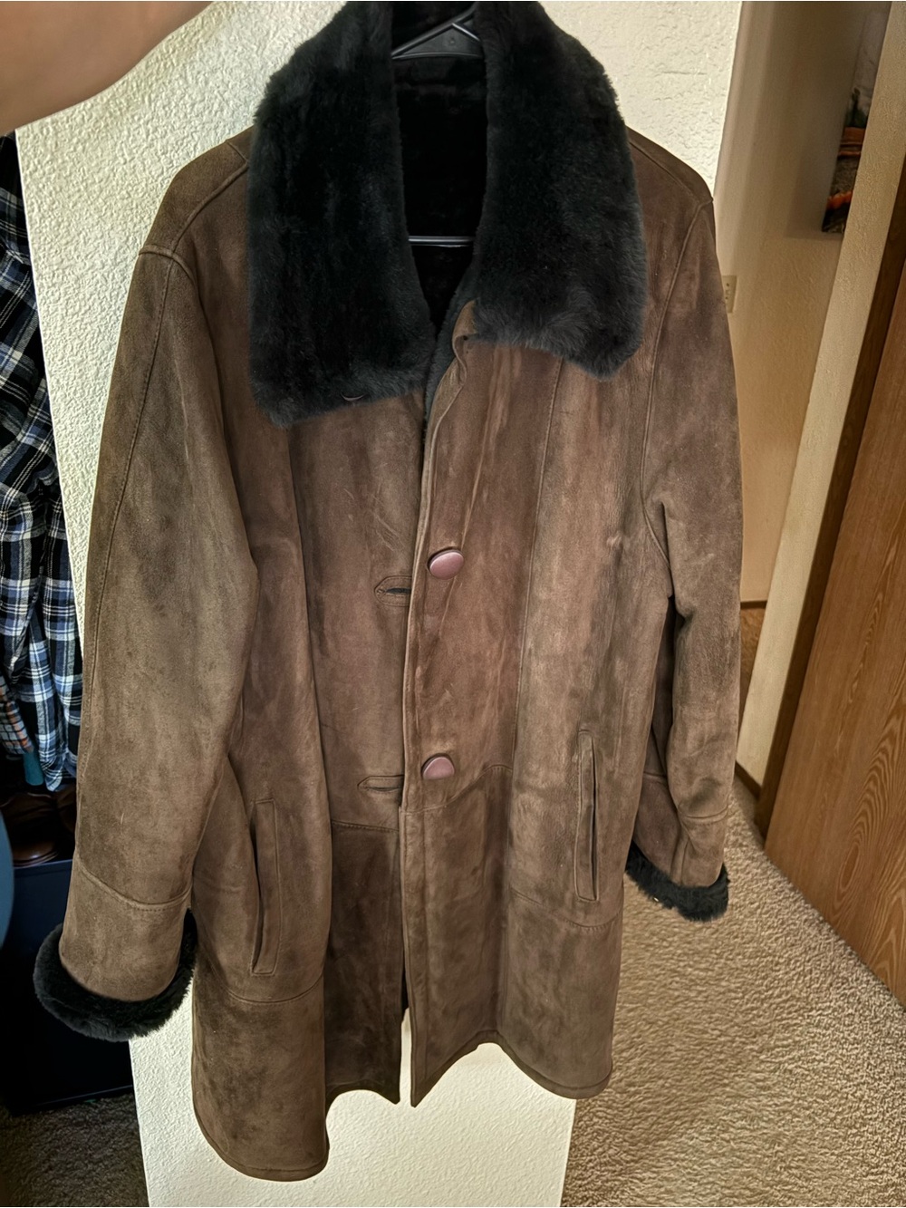 RAFAEL Brown Suede Coat with Black Fur Collar